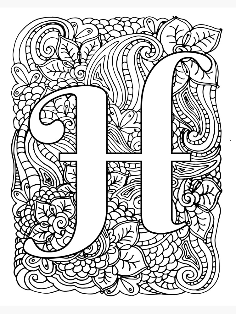 Adult coloring page monogram letter h art board print for sale by mamasweetea