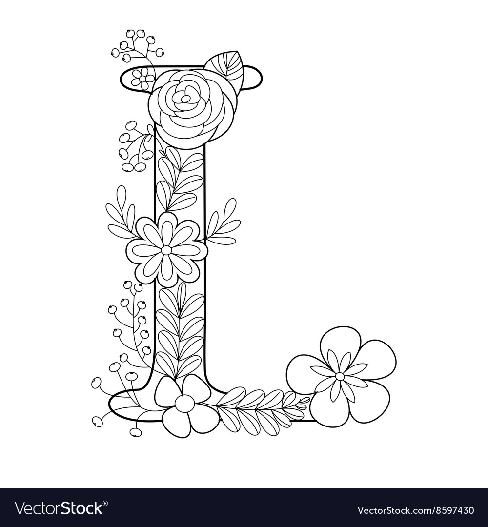 Letter l coloring book for adults royalty free vector image