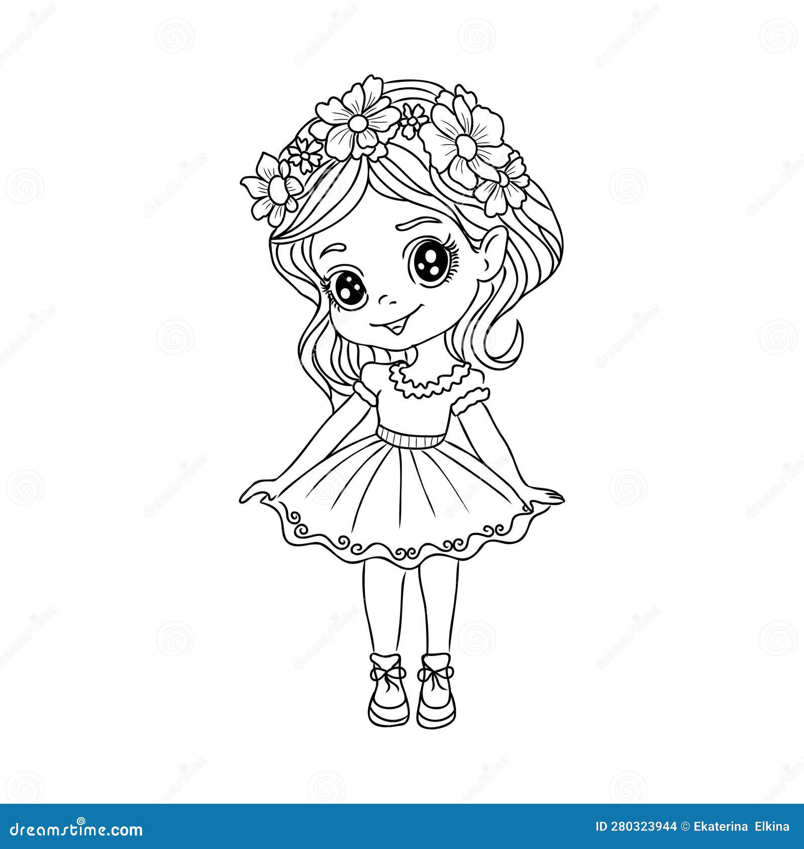 Cute girls coloring pages for kids cartoon girl coloring book stock vector