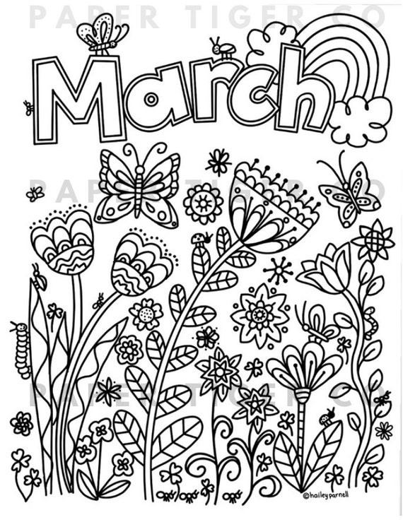 March spring coloring page kids activity page