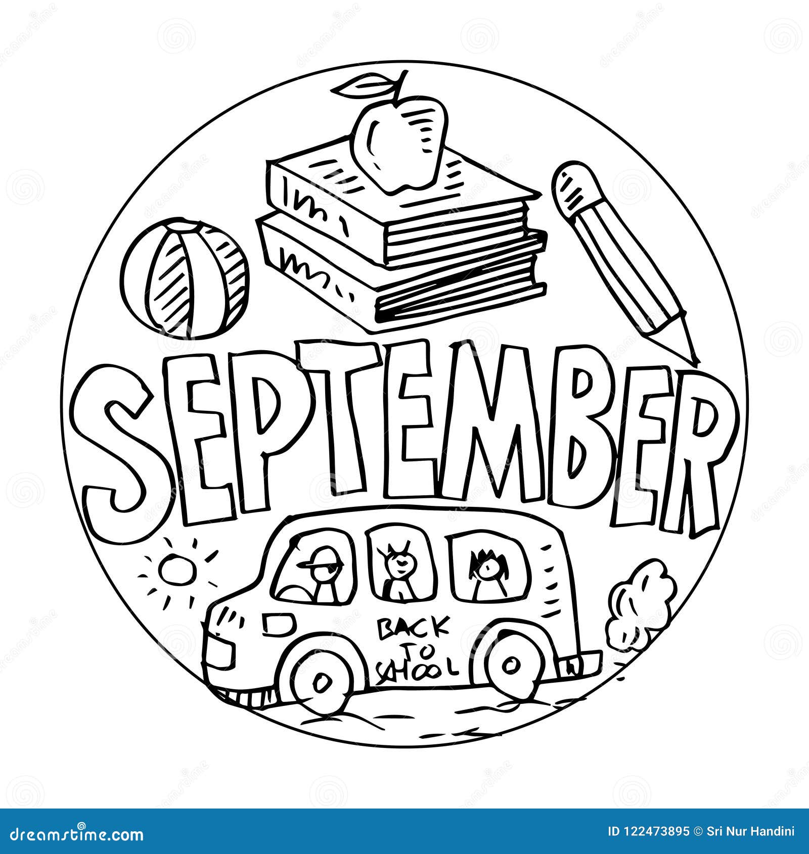September coloring pages for kids stock illustration