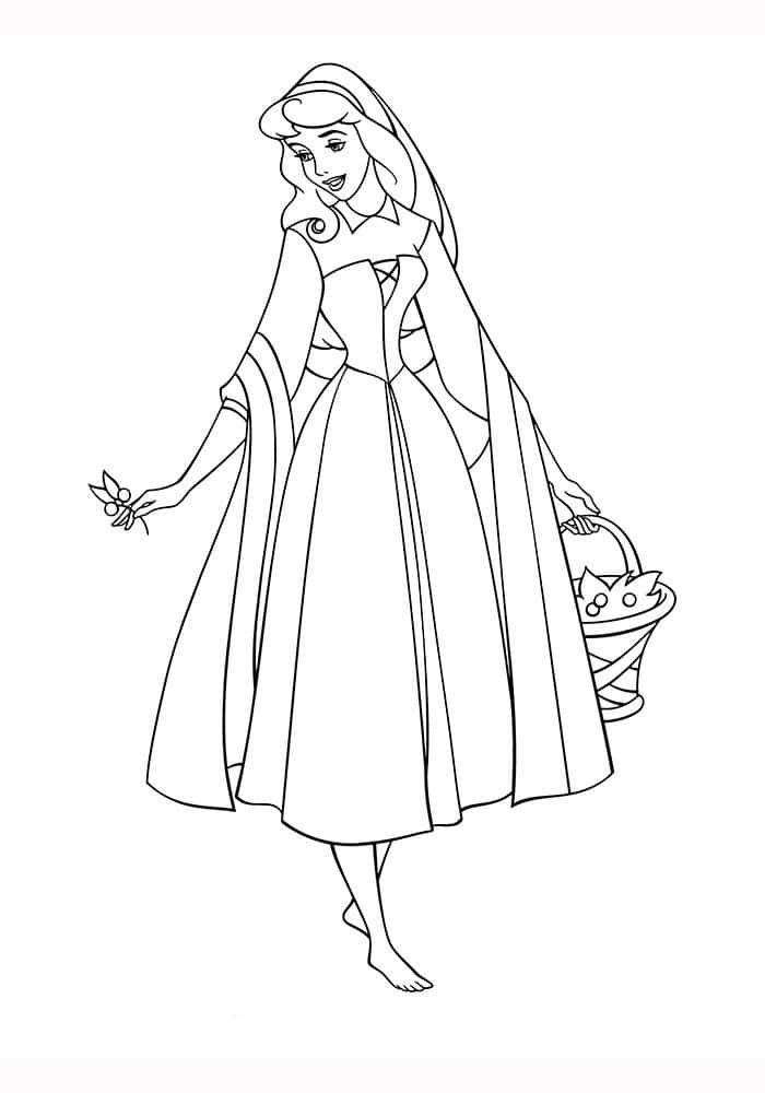 The sleeping beauty going to the forest coloring page