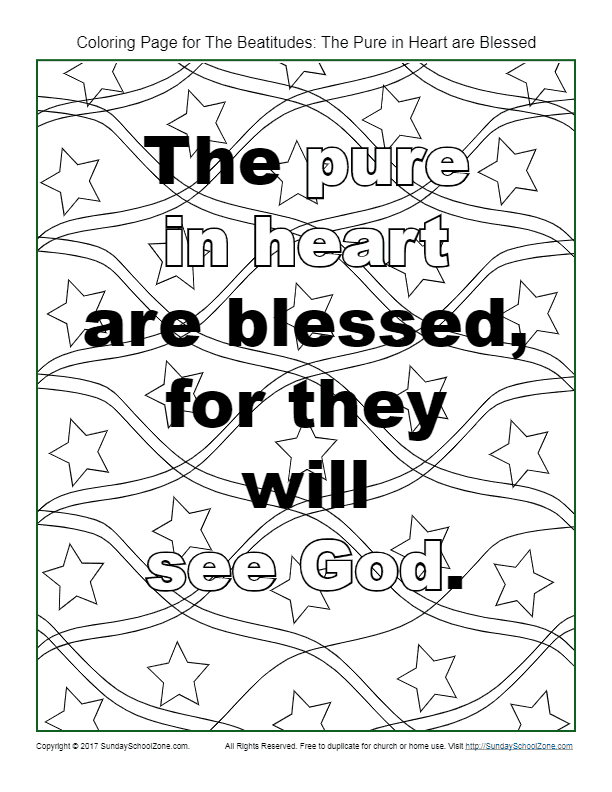 Pure in heart beatitudes coloring page on sunday school zone