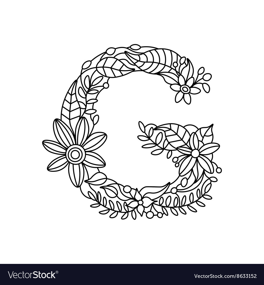 Letter g coloring book for adults royalty free vector image