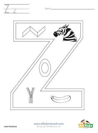 Letter z coloring page all kids network