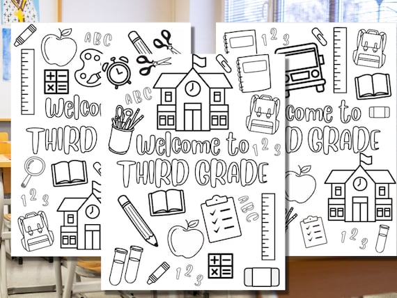 Wele to third grade coloring sheet open house first day of school teacher elementary school digital download