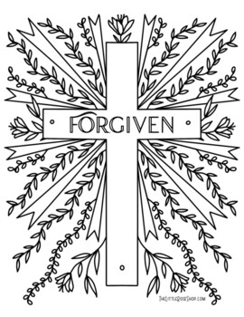 Forgiven cross lent printable coloring page by the little rose shop