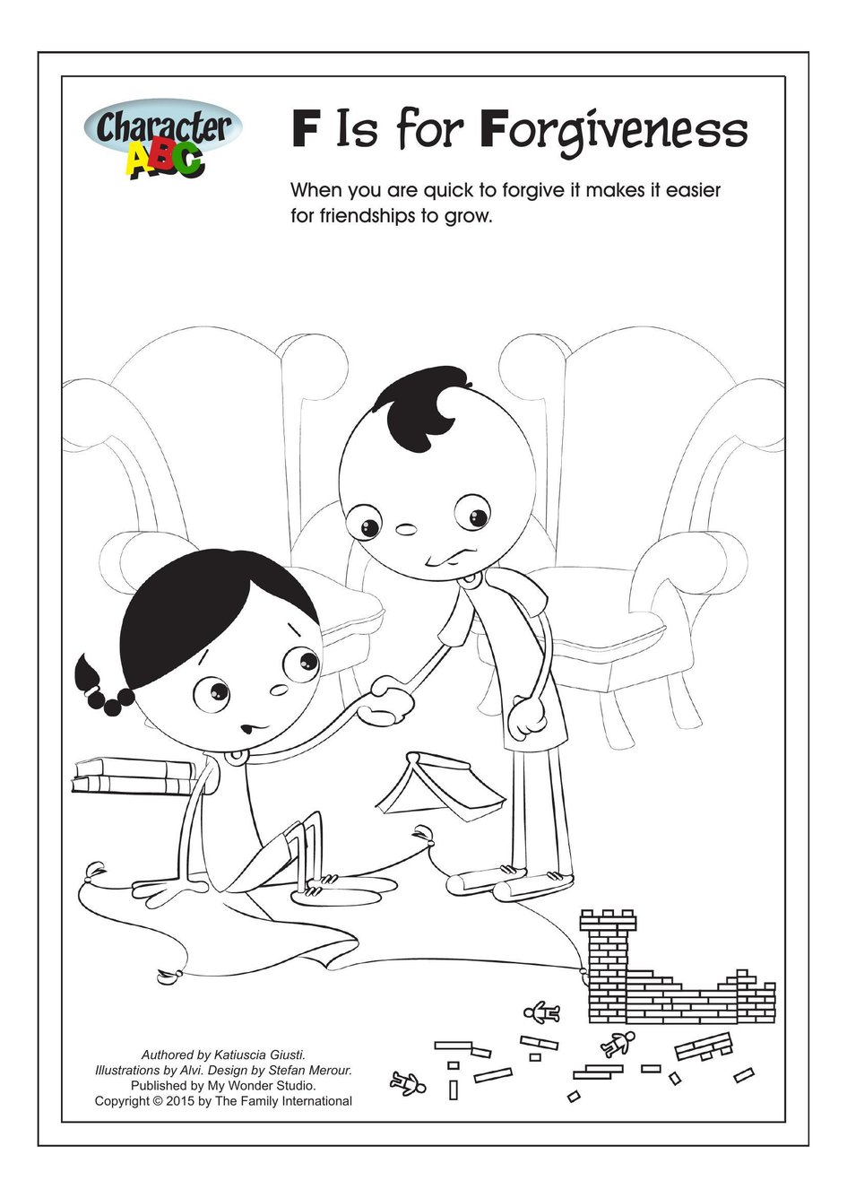 Coloring page character abc f is for forgiveness my wonder studio