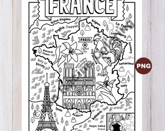 France coloring page geography of europe digital download coloring page