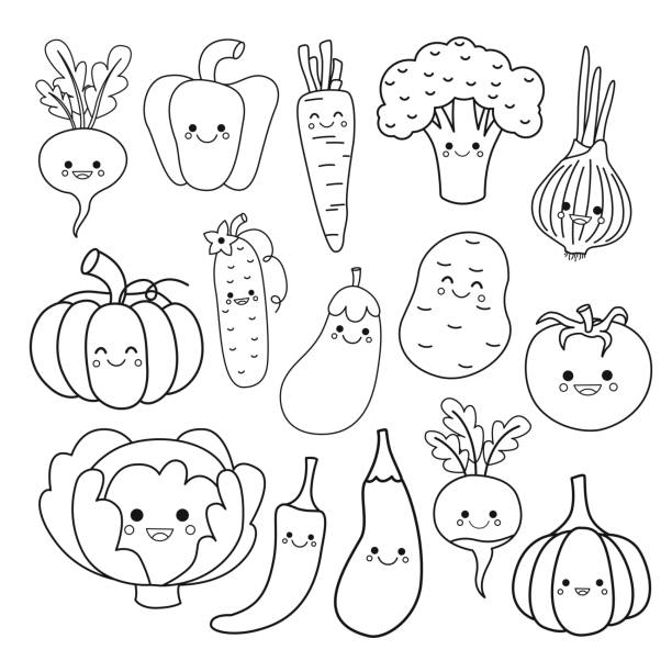 Vector set of cute vegetables stock illustration