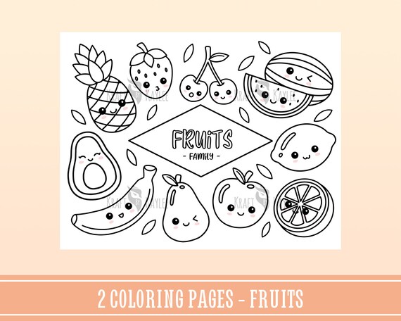 Fruits and vegetables coloring pages set of cute kawaii coloring page for kids and adults school coloring instant digital download