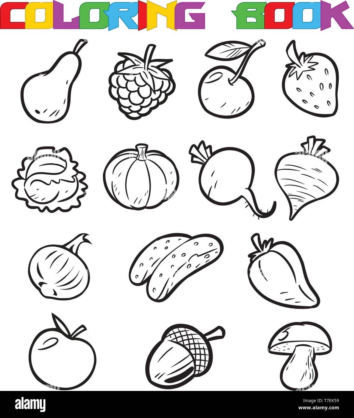 Fruits vegetables coloring book hi