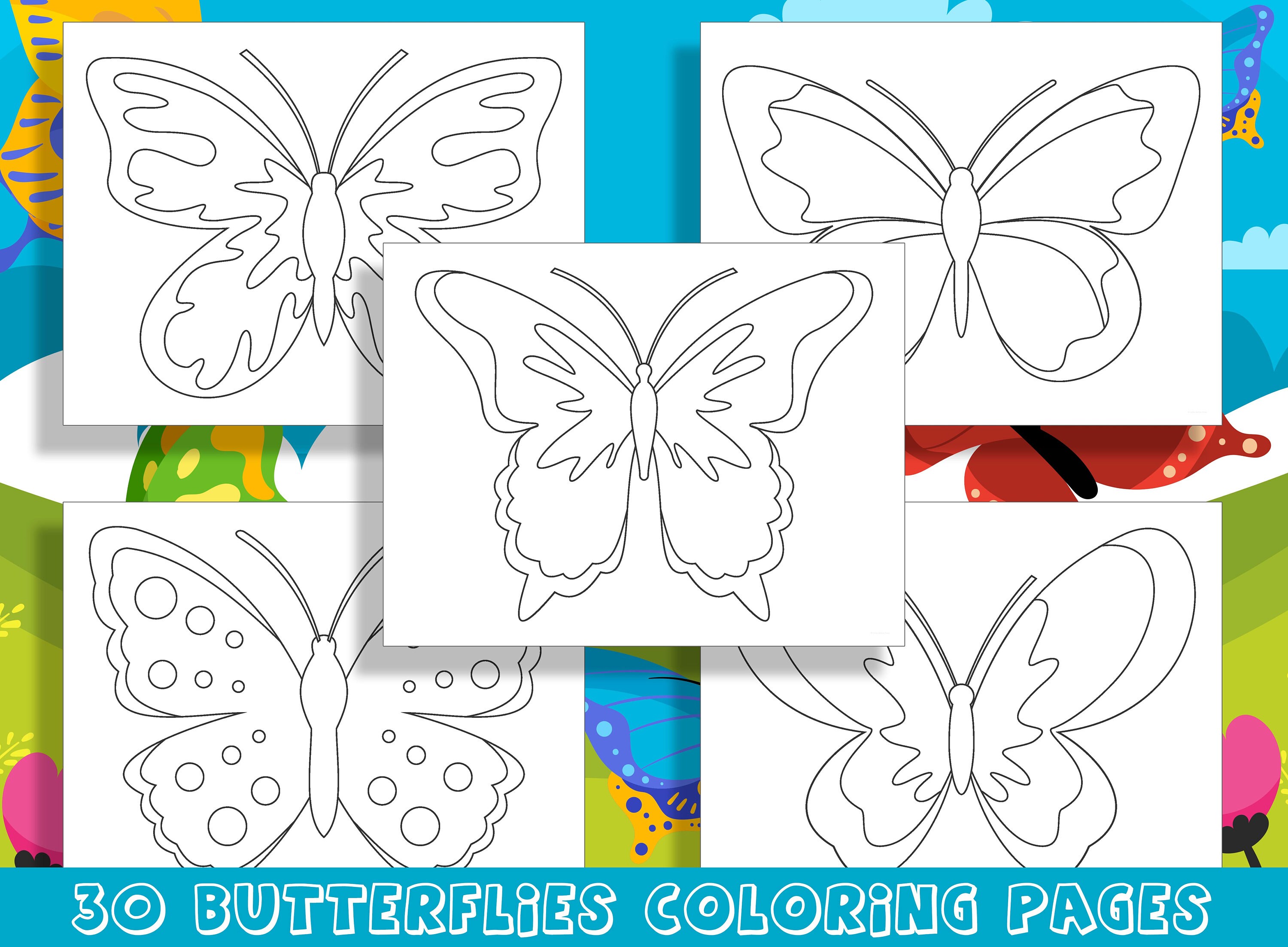 Fluttering fun delightful butterfly coloring pages for preschool and kindergarten kids pdf file instant download