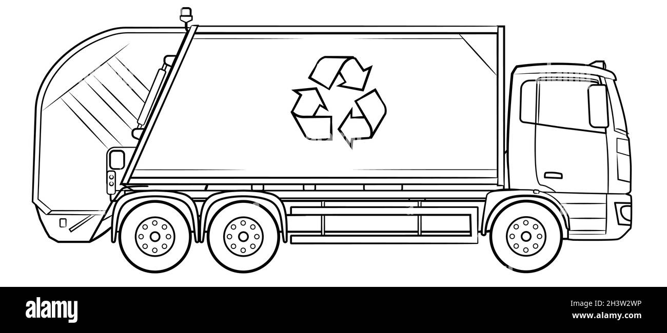 Garbage truck coloring page isolated for kids stock vector image art