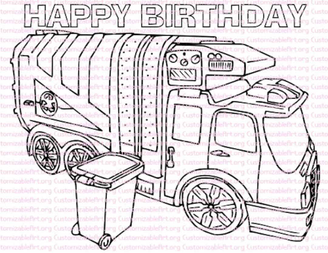 Garbage truck birthday party printables garbage truck coloring page birthday party favors rubbish trash truck party supplies download pdf