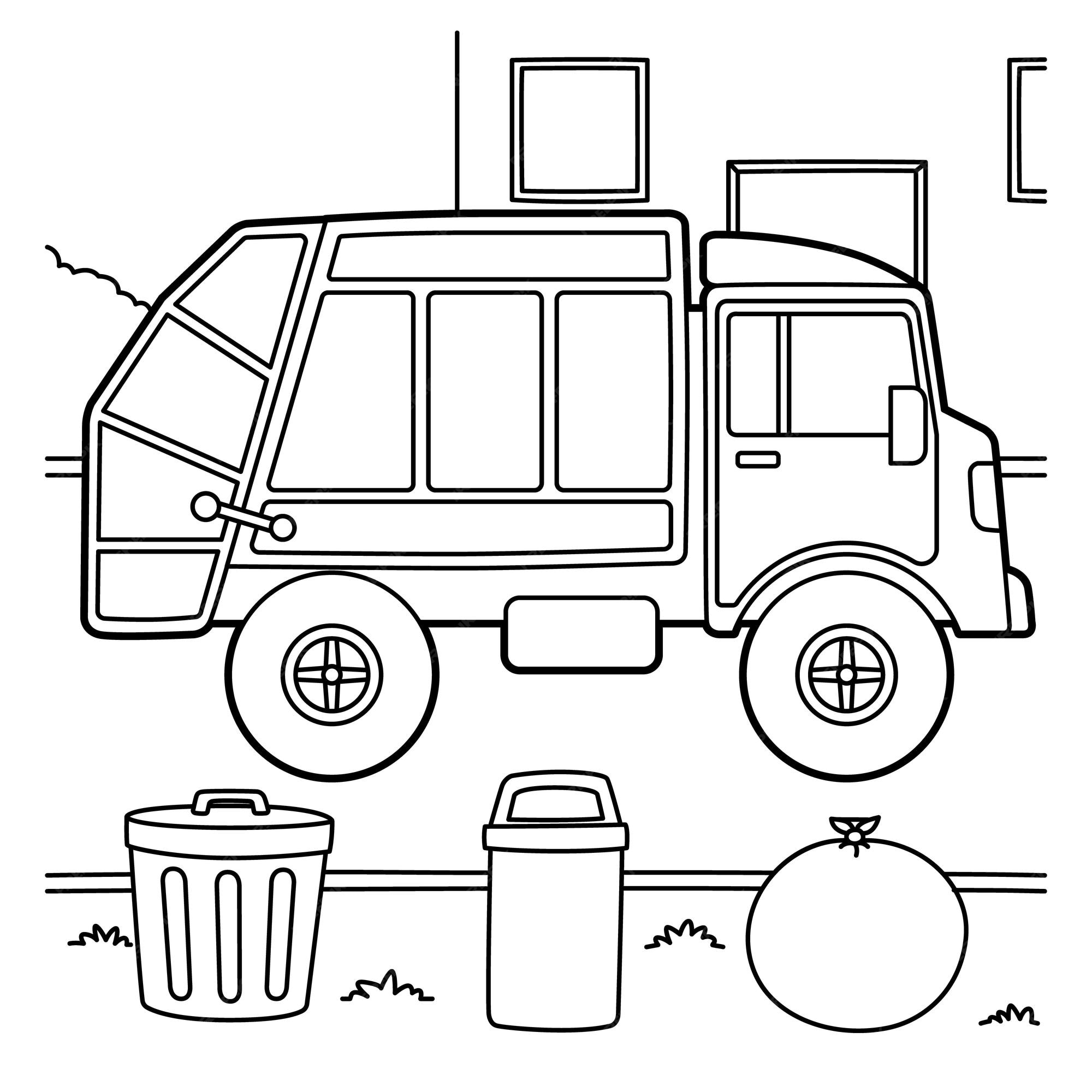 Premium vector garbage truck coloring page