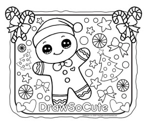 Christmas gingerbread coloring page â draw so cute