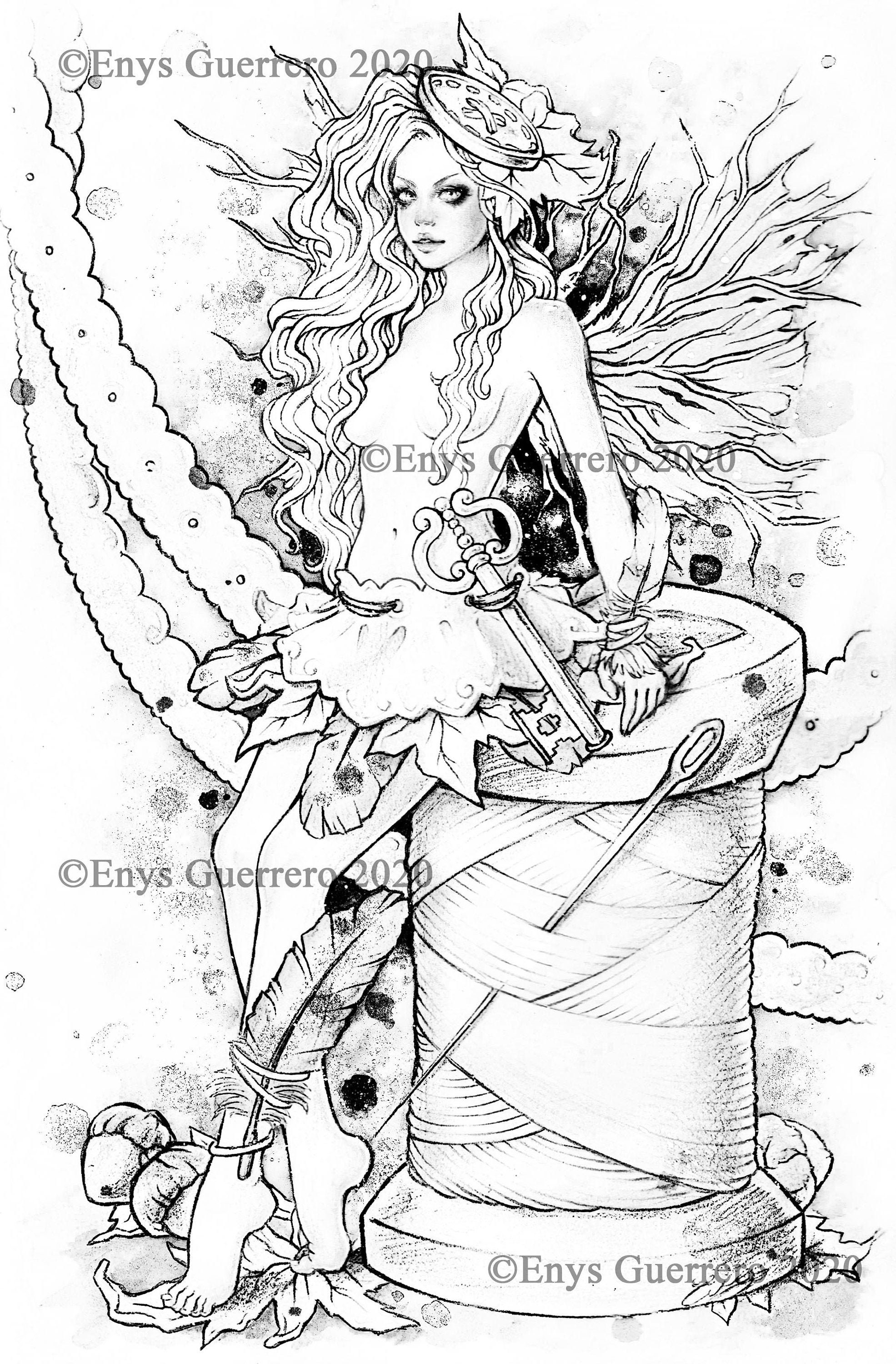 Fairy couture coloring page goth fantasy printable