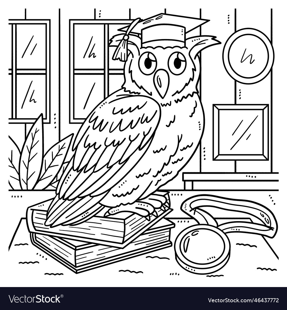 Owl with a graduation cap coloring page for kids vector image