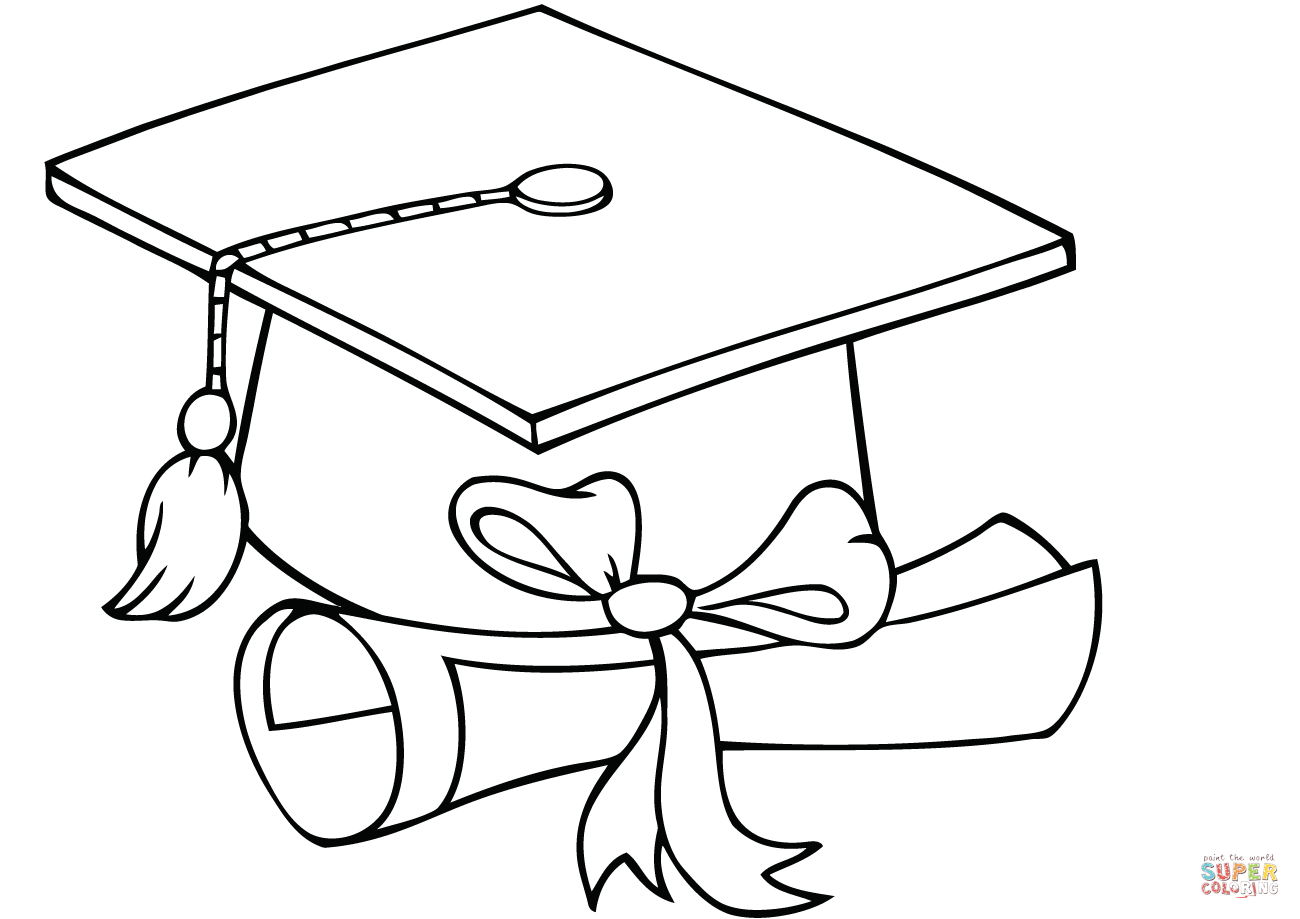 Graduate cap with diploma coloring page free printable coloring pages