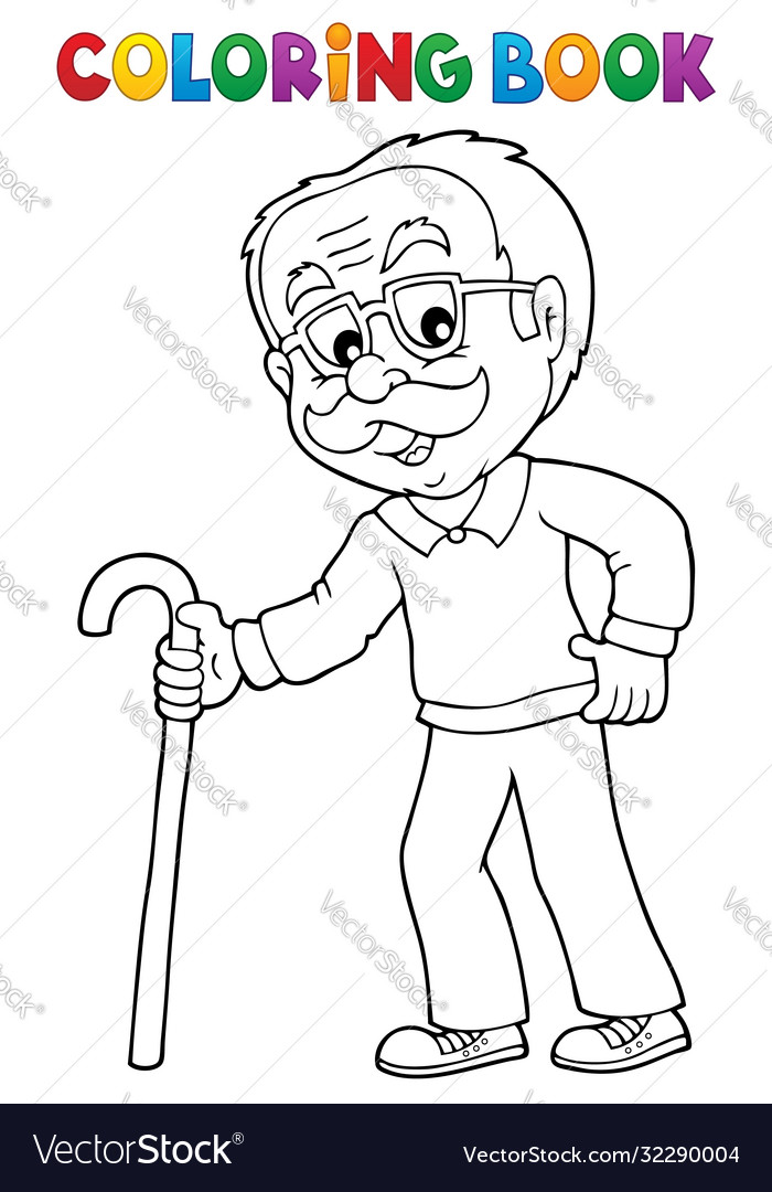 Coloring book grandpa with walking stick vector image