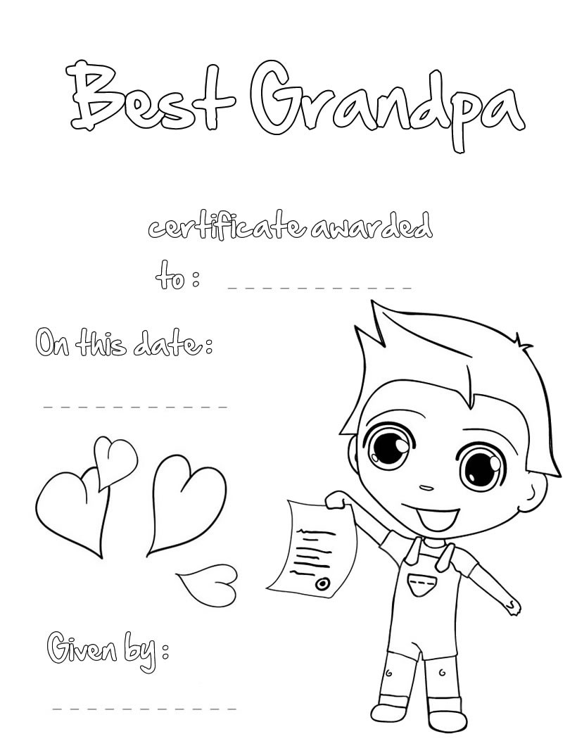 Best grandpa certificate coloring pages