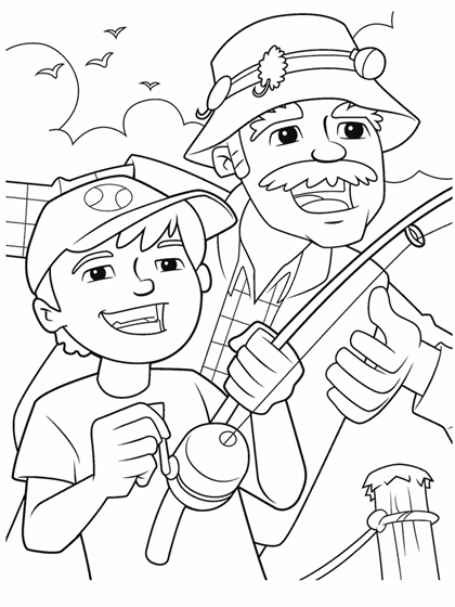 Fishing with grandpa coloring page