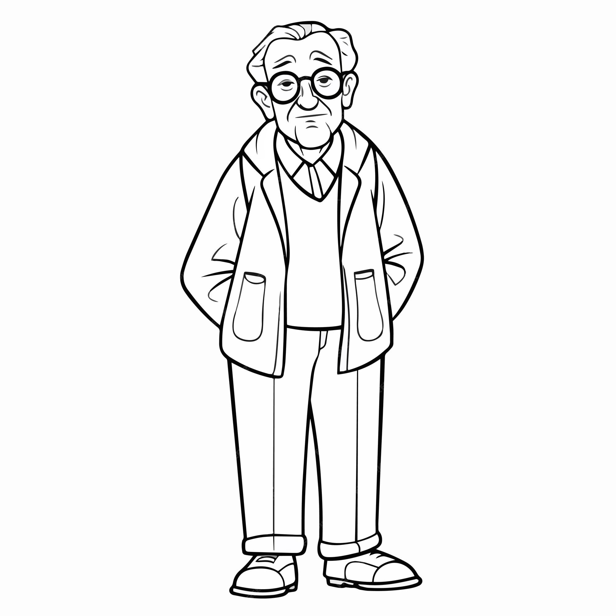 Premium vector coloring book vector of a hand drawn grandfather