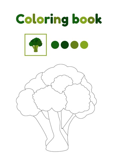 Premium vector green trees and a broccoli coloring book for preschool