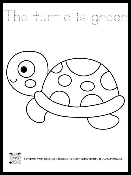 The turtle is green coloring pages â dotted font â the art kit