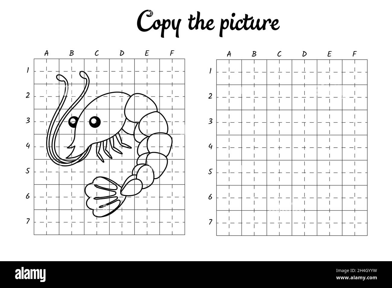 Copy the picture draw by grid coloring book pages for kids handwriting practice drawing skills training education developing printable worksheet stock vector image art