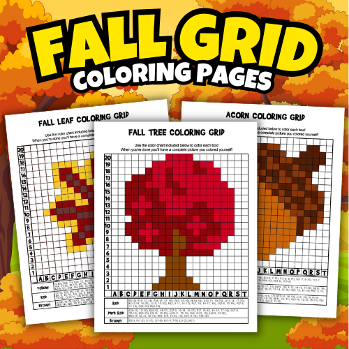 Fall grid coloring pages mystery picture activities teaching resources