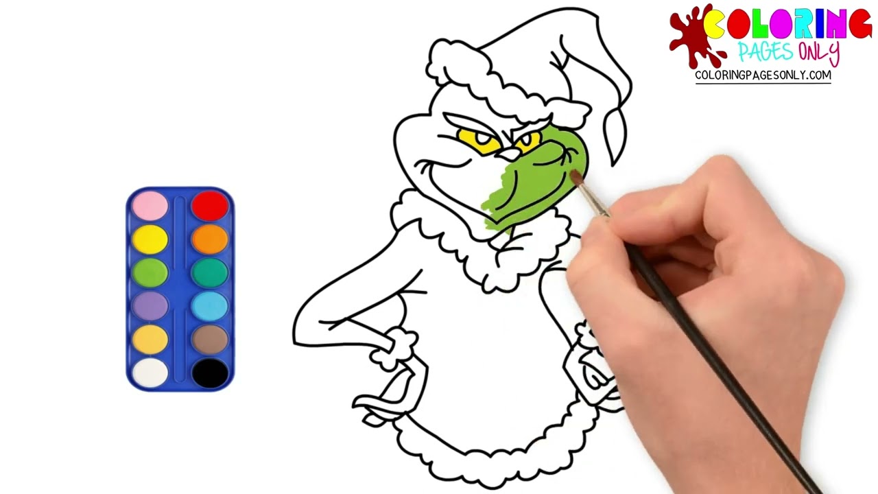 How to draw and paint grinch coloring pages for kids