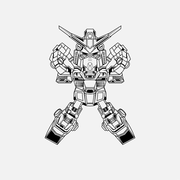 Premium vector tattoos black and white illustration vector japanese robot gundam custom art