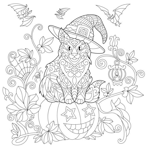 Halloween cat and pumpkin stock illustration