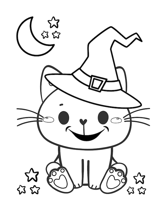 Cute halloween cat coloring page