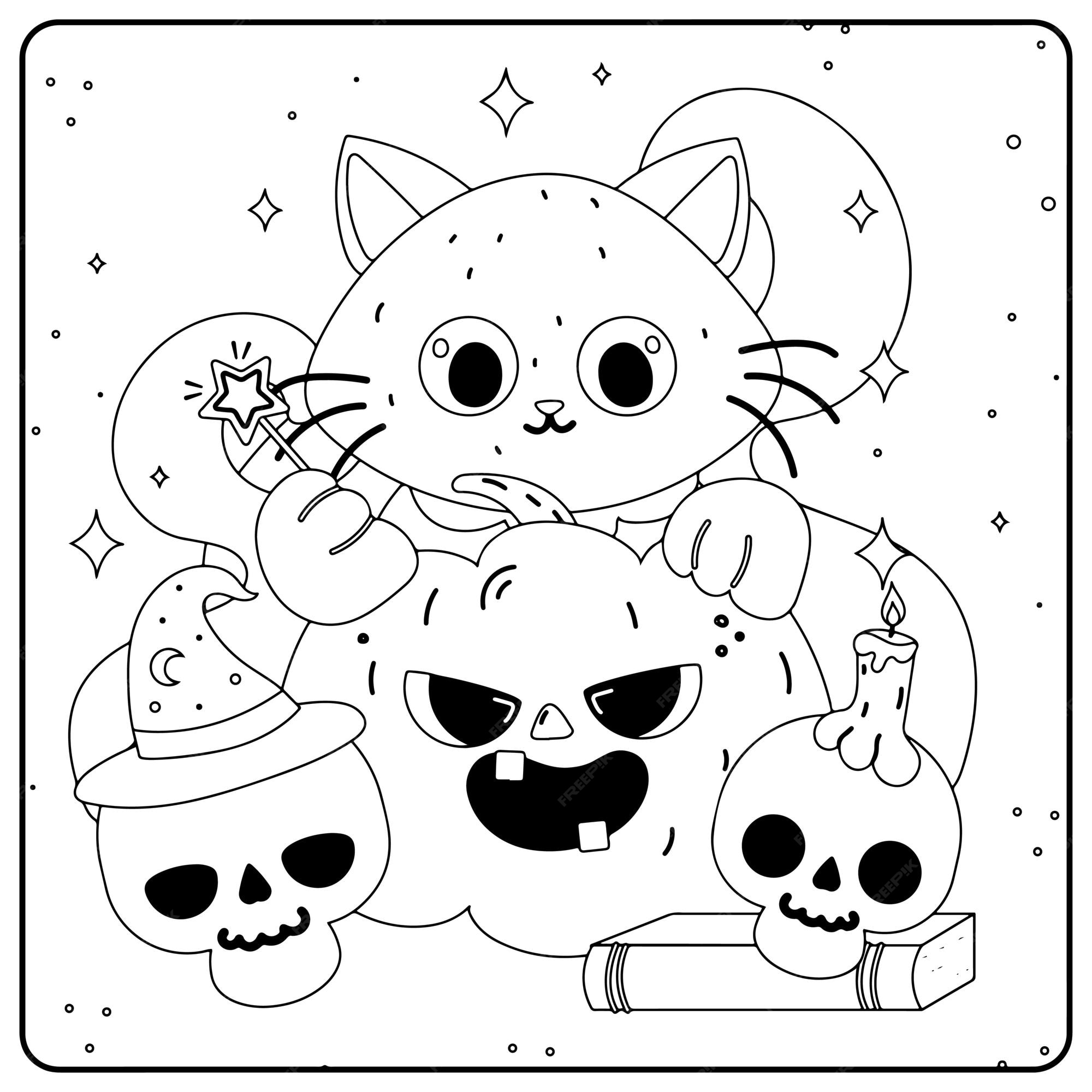 Premium vector halloween cat coloring pages for kids