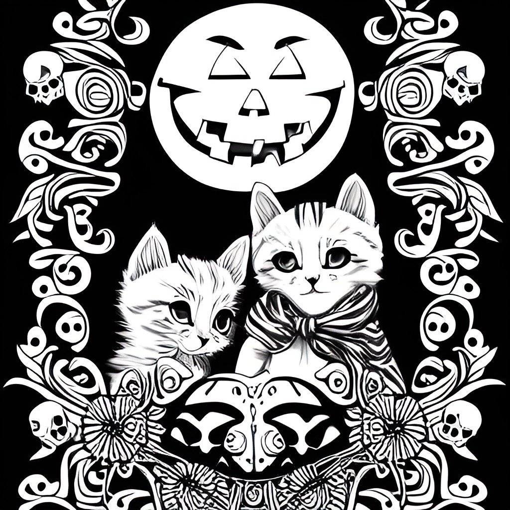 Happy halloween cat coloring page