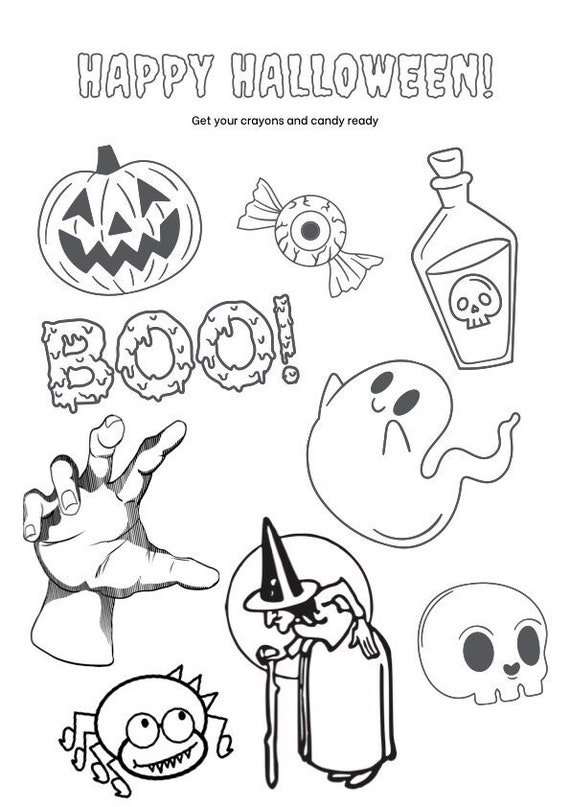 Printable halloween themed coloring page halloween coloring page spooky coloring page for kids printable coloring page for kids