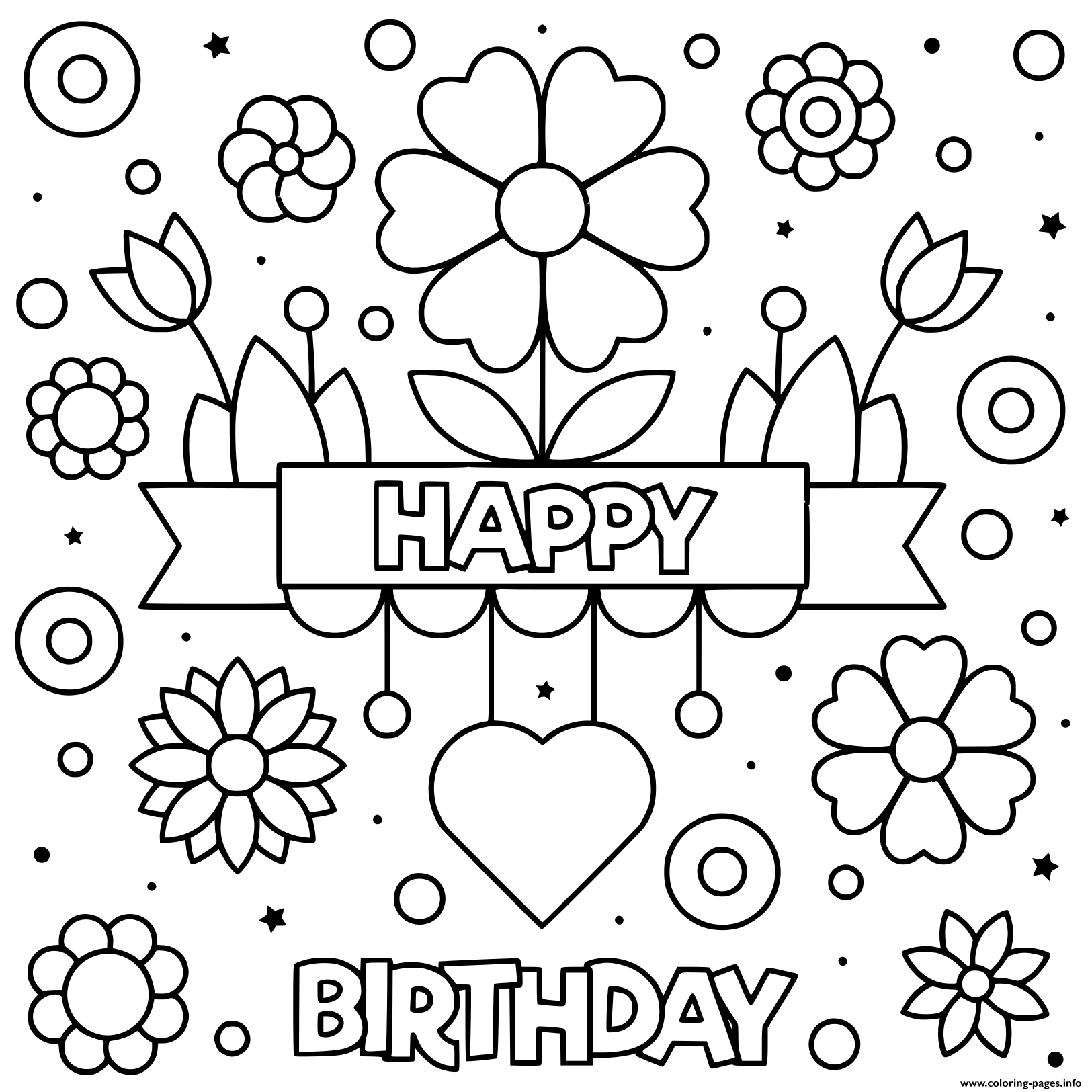 Coloring pages happy birthday coloring pages flowers excelente sheet cards for kids toddlers free