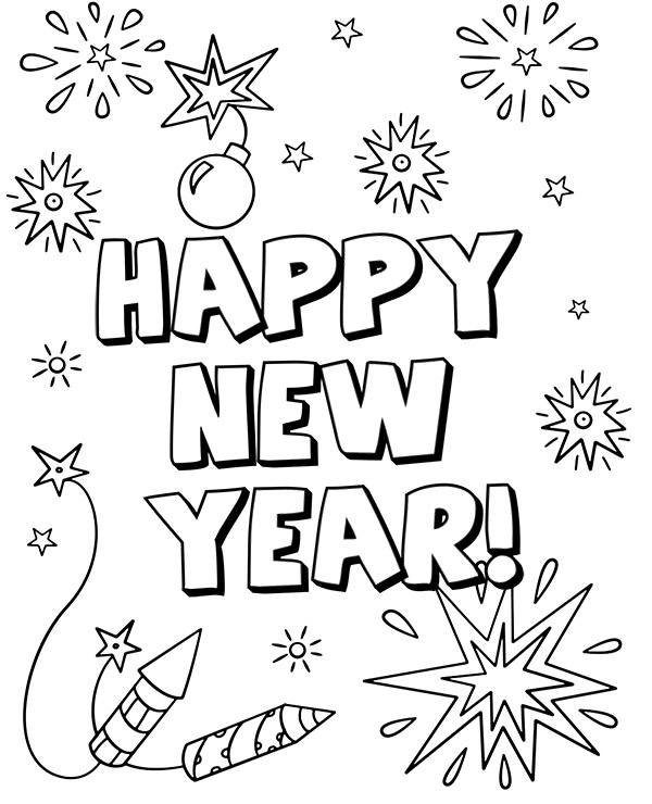 Happy new year celebrations coloring page