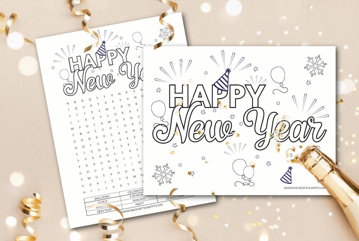 Happy new year coloring pages