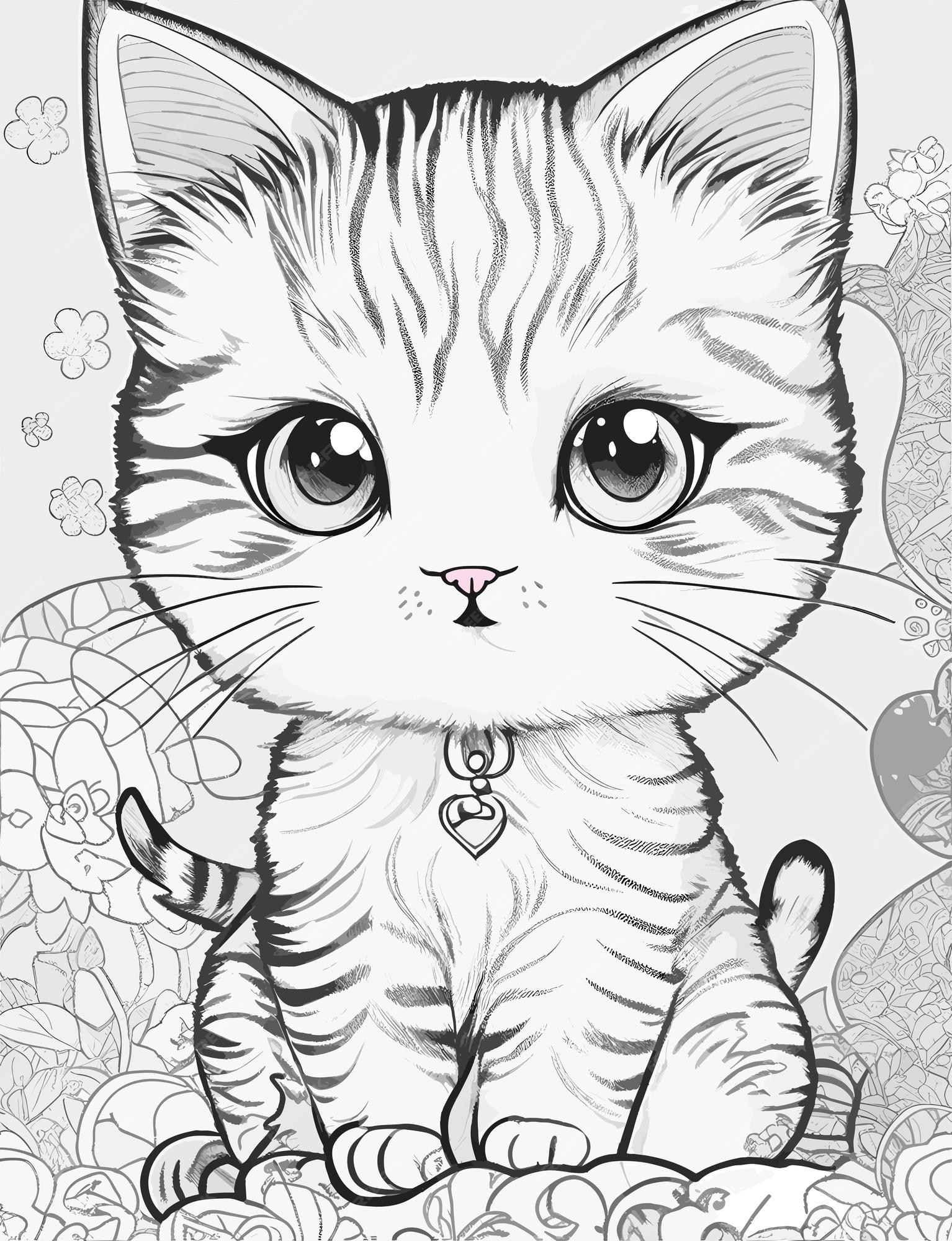 Premium vector cute kawaii cartoon cat coloring pages hard white