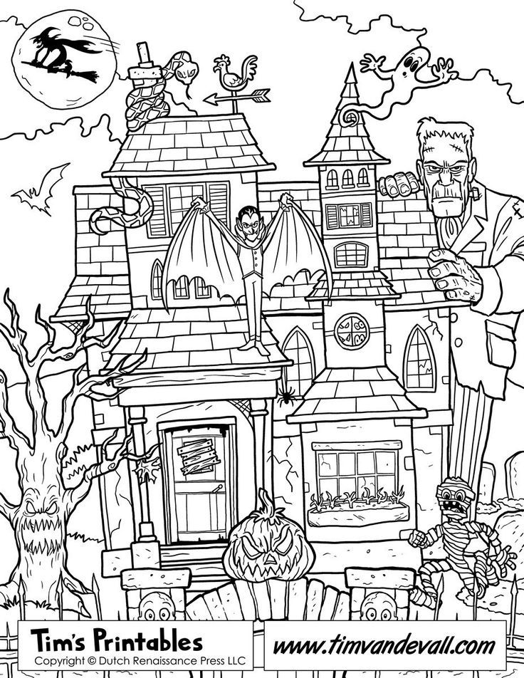 Free haunted house coloring page printable for kids coloring coloringpage halloween coloring book halloween coloring pages house colouring pages