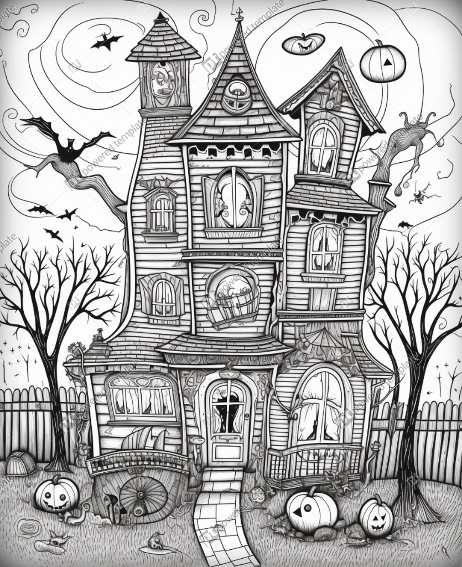 Funny halloween haunted house coloring page free ai image