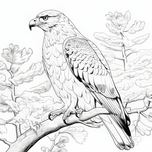 Premium ai image winter hawk coloring pages detailed and realistic illustrations for nature lovers