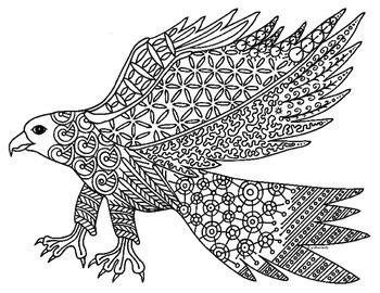 Hawk falcon bird zentangle coloring page by pamela kennedy tpt