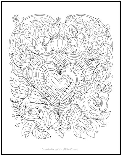 Hearts and flowers coloring page print it free