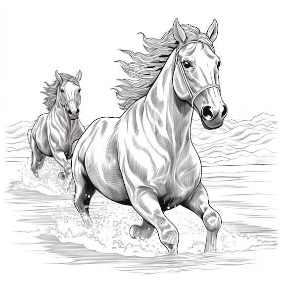 Vol printable horse coloring pages for kids and adults digital download pdf