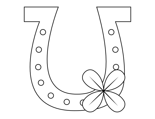 Printable four leaf clover and horseshoe coloring page